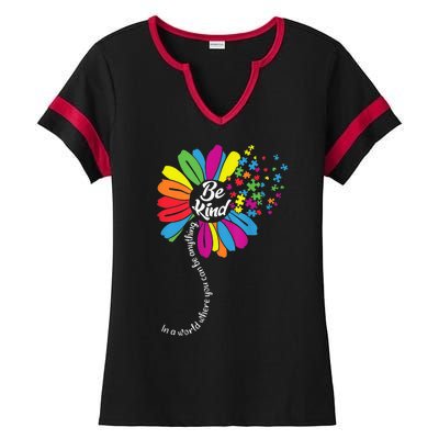 Autism Awareness Be Kind Cool Colorful Flower Ladies Halftime Notch Neck Tee