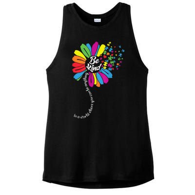 Autism Awareness Be Kind Cool Colorful Flower Ladies PosiCharge Tri-Blend Wicking Tank