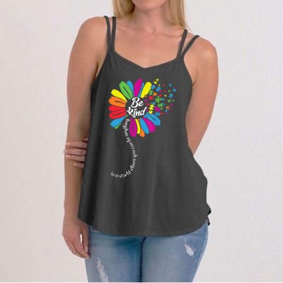 Autism Awareness Be Kind Cool Colorful Flower Women's Strappy Tank