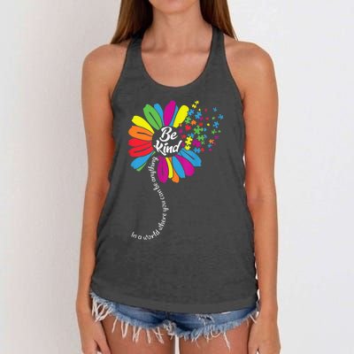 Autism Awareness Be Kind Cool Colorful Flower Women's Knotted Racerback Tank