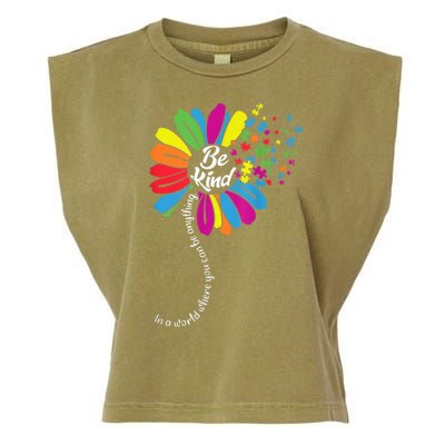 Autism Awareness Be Kind Cool Colorful Flower Garment-Dyed Women's Muscle Tee