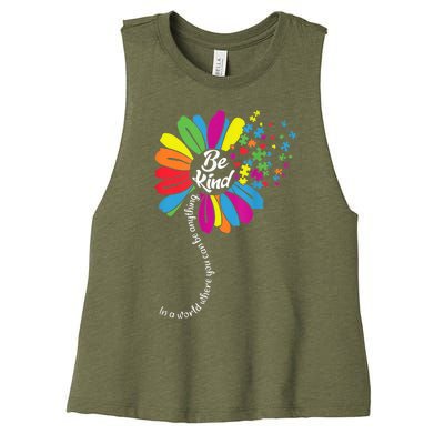 Autism Awareness Be Kind Cool Colorful Flower Women's Racerback Cropped Tank