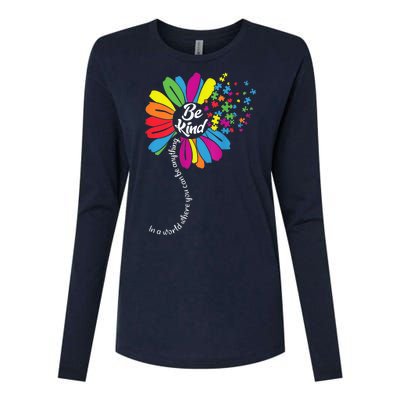 Autism Awareness Be Kind Cool Colorful Flower Womens Cotton Relaxed Long Sleeve T-Shirt