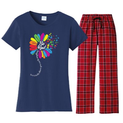 Autism Awareness Be Kind Cool Colorful Flower Women's Flannel Pajama Set