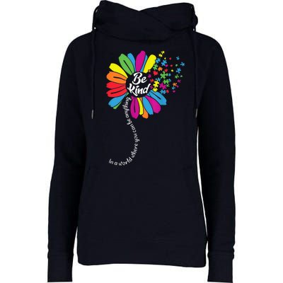 Autism Awareness Be Kind Cool Colorful Flower Womens Funnel Neck Pullover Hood