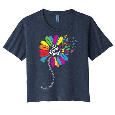 Autism Awareness Be Kind Cool Colorful Flower Women's Crop Top Tee