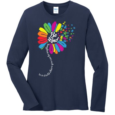 Autism Awareness Be Kind Cool Colorful Flower Ladies Long Sleeve Shirt