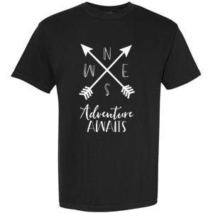 Adventure Awaits Boho Hiking Travel Arrows Compass Garment-Dyed Heavyweight T-Shirt