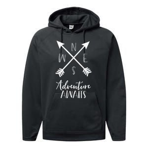 Adventure Awaits Boho Hiking Travel Arrows Compass Performance Fleece Hoodie