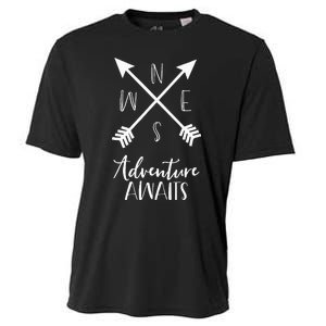 Adventure Awaits Boho Hiking Travel Arrows Compass Cooling Performance Crew T-Shirt