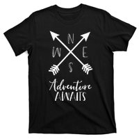 Adventure Awaits Boho Hiking Travel Arrows Compass T-Shirt