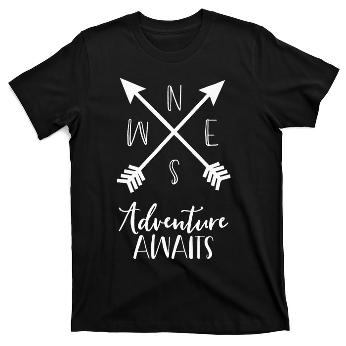 Adventure Awaits Boho Hiking Travel Arrows Compass T-Shirt