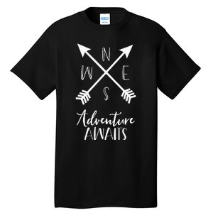 Adventure Awaits Boho Hiking Travel Arrows Compass Tall T-Shirt