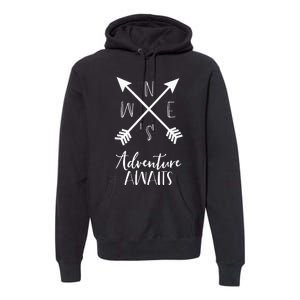 Adventure Awaits Boho Hiking Travel Arrows Compass Premium Hoodie