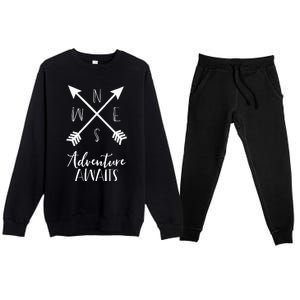 Adventure Awaits Boho Hiking Travel Arrows Compass Premium Crewneck Sweatsuit Set