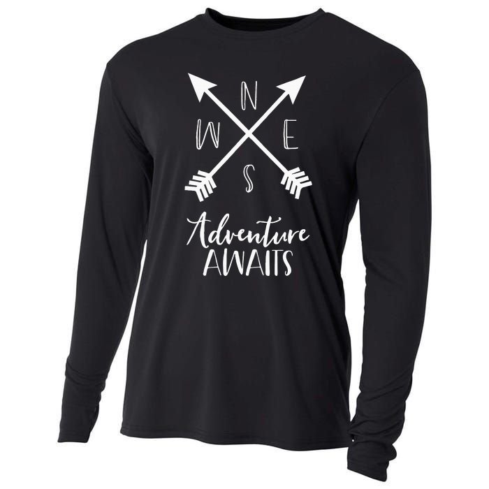 Adventure Awaits Boho Hiking Travel Arrows Compass Cooling Performance Long Sleeve Crew