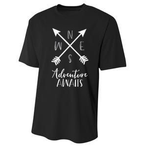 Adventure Awaits Boho Hiking Travel Arrows Compass Performance Sprint T-Shirt