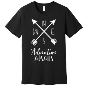 Adventure Awaits Boho Hiking Travel Arrows Compass Premium T-Shirt