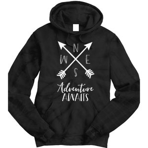 Adventure Awaits Boho Hiking Travel Arrows Compass Tie Dye Hoodie