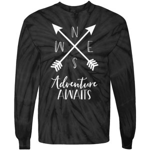 Adventure Awaits Boho Hiking Travel Arrows Compass Tie-Dye Long Sleeve Shirt