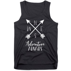 Adventure Awaits Boho Hiking Travel Arrows Compass Tank Top