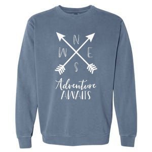 Adventure Awaits Boho Hiking Travel Arrows Compass Garment-Dyed Sweatshirt