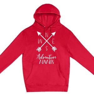 Adventure Awaits Boho Hiking Travel Arrows Compass Premium Pullover Hoodie