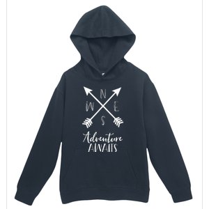 Adventure Awaits Boho Hiking Travel Arrows Compass Urban Pullover Hoodie