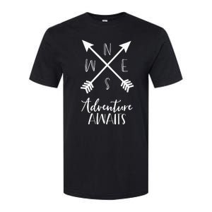 Adventure Awaits Boho Hiking Travel Arrows Compass Softstyle CVC T-Shirt