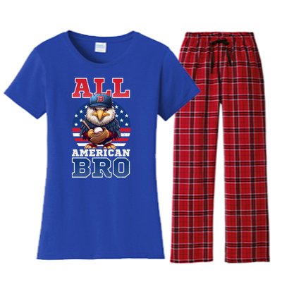 All American Bro Eagle Design 4th Of July Baseball Funny Gift Women's Flannel Pajama Set