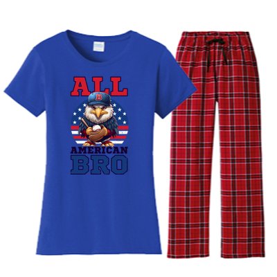 All American Bro Eagle Design 4th Of July Baseball Funny Gift Women's Flannel Pajama Set