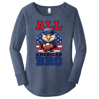 All American Bro Eagle Design 4th Of July Baseball Funny Gift Women's Perfect Tri Tunic Long Sleeve Shirt