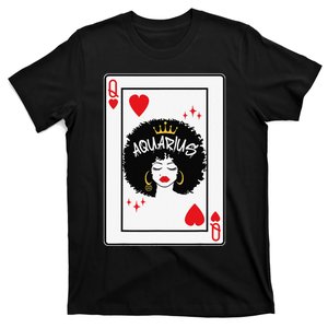 Aquarius Astrology Black Queen Hearts Blackjack Cards Poker T-Shirt