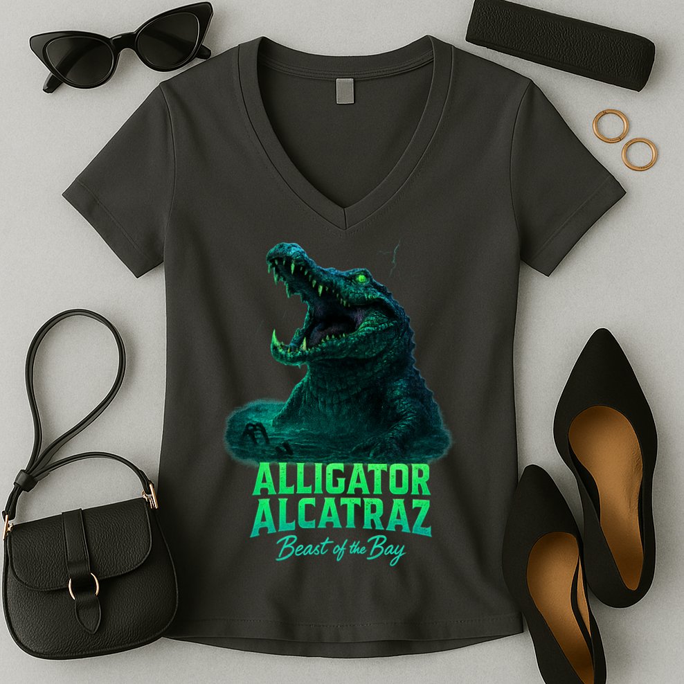 Alligator Alcatraz Beast Of The Bay Women's V-Neck T-Shirt