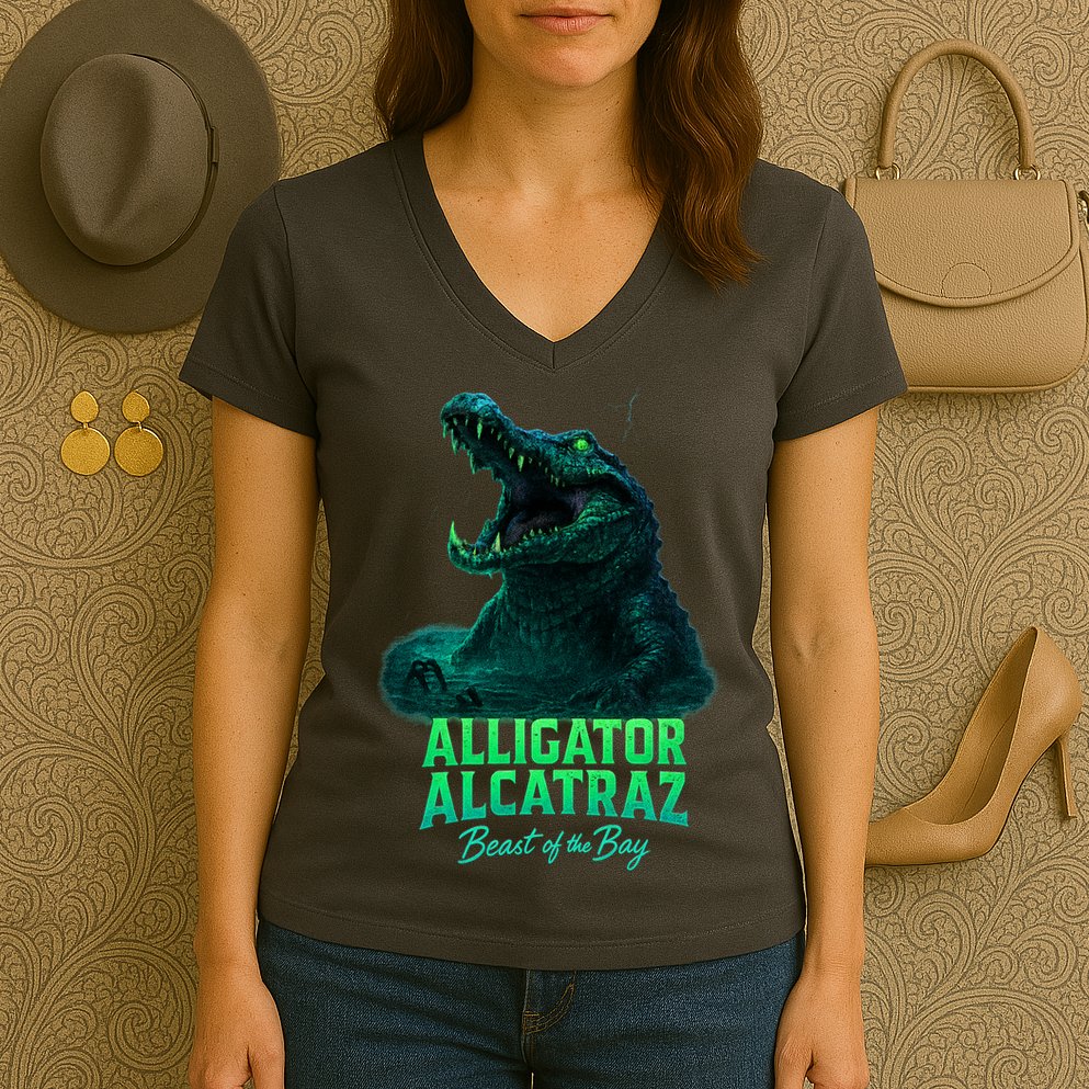 Alligator Alcatraz Beast Of The Bay Women's V-Neck T-Shirt