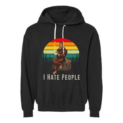 Alien and Bigfoot - I Hate People - Funny Sasquatch Garment-Dyed Fleece Hoodie