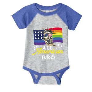 All American Bro 4th Of July Patriotic Lgbt Flag Gift Infant Baby Jersey Bodysuit