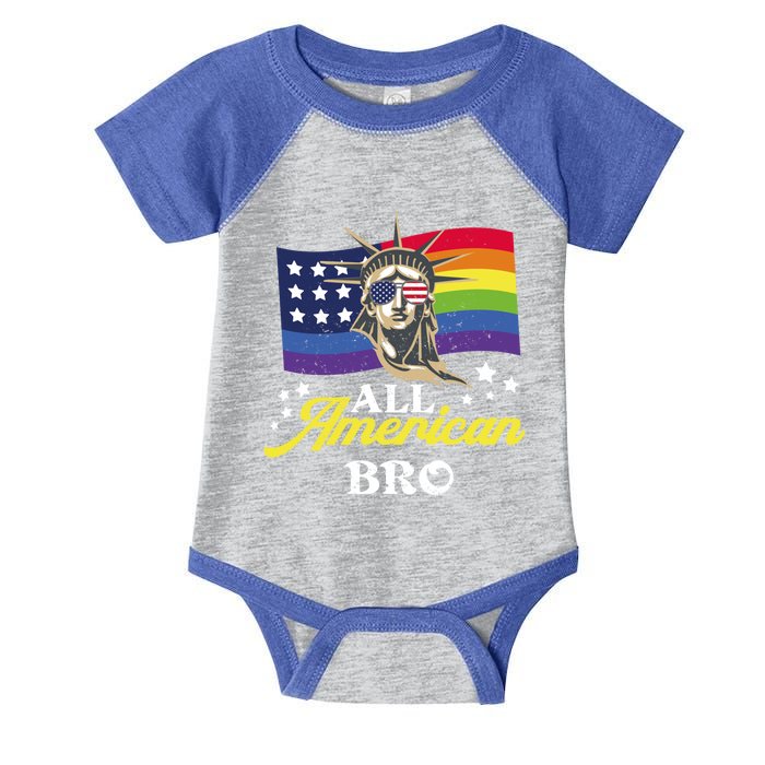 All American Bro 4th Of July Patriotic Lgbt Flag Gift Infant Baby Jersey Bodysuit