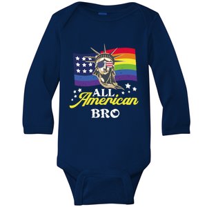 All American Bro 4th Of July Patriotic Lgbt Flag Gift Baby Long Sleeve Bodysuit