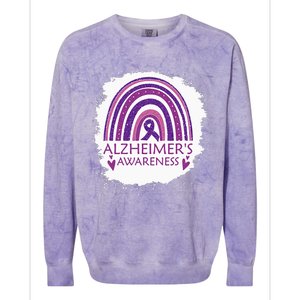 Alzheimers Awareness Bleached Rainbow Purple Ribbon Colorblast Crewneck Sweatshirt