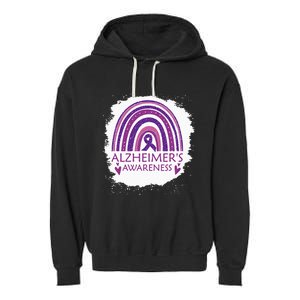 Alzheimers Awareness Bleached Rainbow Purple Ribbon Garment-Dyed Fleece Hoodie