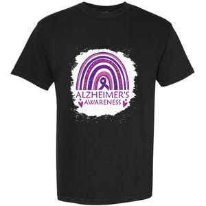 Alzheimers Awareness Bleached Rainbow Purple Ribbon Garment-Dyed Heavyweight T-Shirt