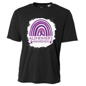 Alzheimers Awareness Bleached Rainbow Purple Ribbon Cooling Performance Crew T-Shirt