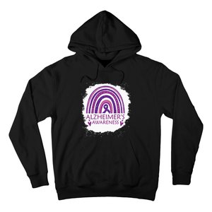 Alzheimers Awareness Bleached Rainbow Purple Ribbon Hoodie