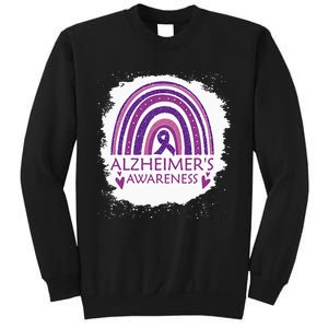 Alzheimers Awareness Bleached Rainbow Purple Ribbon Sweatshirt