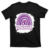 Alzheimers Awareness Bleached Rainbow Purple Ribbon T-Shirt