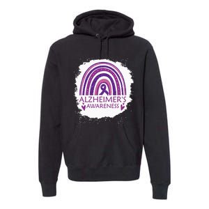 Alzheimers Awareness Bleached Rainbow Purple Ribbon Premium Hoodie