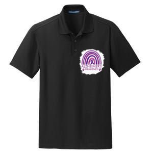 Alzheimers Awareness Bleached Rainbow Purple Ribbon Dry Zone Grid Polo