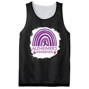 Alzheimers Awareness Bleached Rainbow Purple Ribbon Mesh Reversible Basketball Jersey Tank