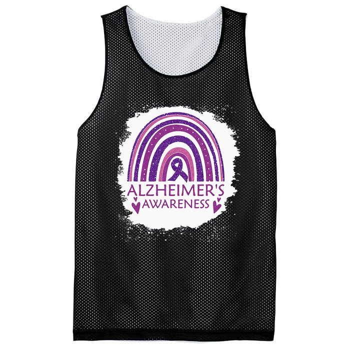 Alzheimers Awareness Bleached Rainbow Purple Ribbon Mesh Reversible Basketball Jersey Tank